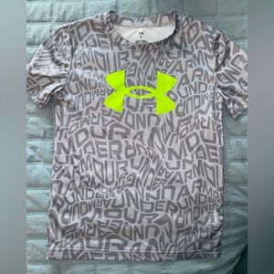 Under Armour Gray and Yellow Short Sleeve Tee with Graffiti Print
